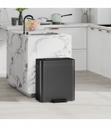 HOMCOM 2 x 20L Double Rubbish Bin, Pedal Bin with Soft-Close Lid, Black