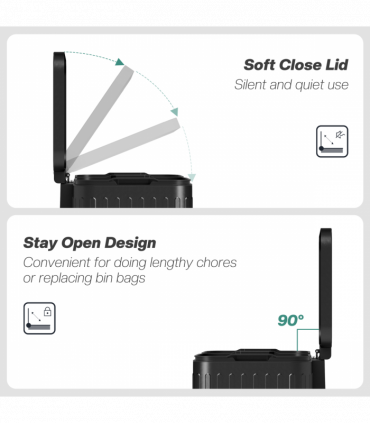 HOMCOM 2 x 20L Double Rubbish Bin, Pedal Bin with Soft-Close Lid, Black