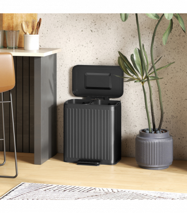 HOMCOM 2 x 20L Double Rubbish Bin, Pedal Bin with Soft-Close Lid, Black