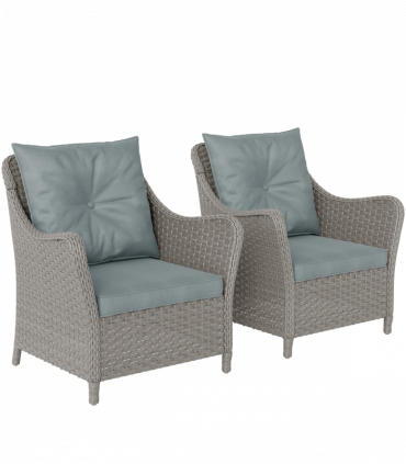 Outsunny 2 Pieces Rattan Garden Chairs, Cushioned Rattan Chairs, Light Grey