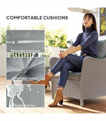 Outsunny 2 Pieces Rattan Garden Chairs, Cushioned Rattan Chairs, Light Grey