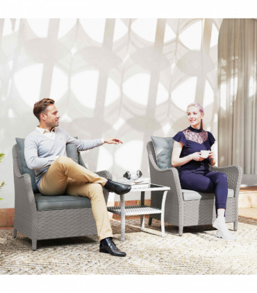 Outsunny 2 Pieces Rattan Garden Chairs, Cushioned Rattan Chairs, Light Grey