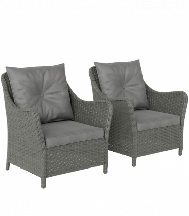 Outsunny 2 Pieces Rattan Garden Chairs, Cushioned Rattan Chairs, Dark Grey