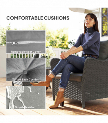 Outsunny 2 Pieces Rattan Garden Chairs, Cushioned Rattan Chairs, Dark Grey