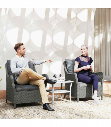 Outsunny 2 Pieces Rattan Garden Chairs, Cushioned Rattan Chairs, Dark Grey