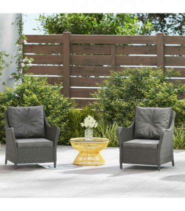 Outsunny 2 Pieces Rattan Garden Chairs, Cushioned Rattan Chairs, Dark Grey