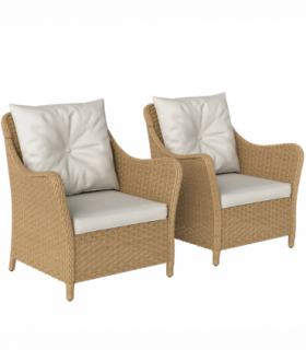 Outsunny 2 Pieces Rattan Garden Chairs, Cushioned Rattan Chairs, Beige