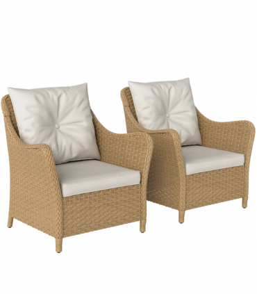Outsunny 2 Pieces Rattan Garden Chairs, Cushioned Rattan Chairs, Beige