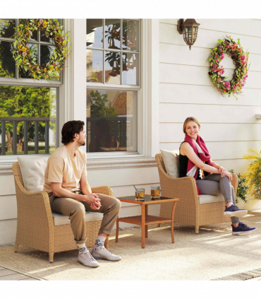 Outsunny 2 Pieces Rattan Garden Chairs, Cushioned Rattan Chairs, Beige