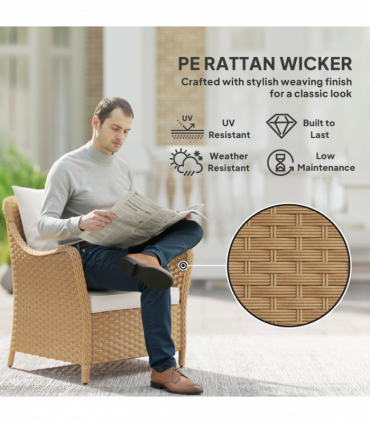 Outsunny 2 Pieces Rattan Garden Chairs, Cushioned Rattan Chairs, Beige