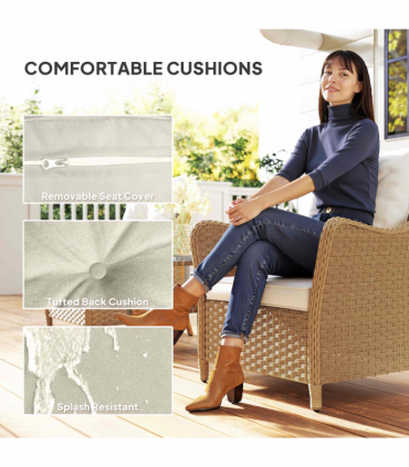 Outsunny 2 Pieces Rattan Garden Chairs, Cushioned Rattan Chairs, Beige