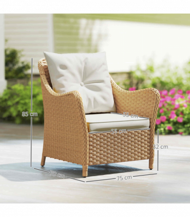 Outsunny 2 Pieces Rattan Garden Chairs, Cushioned Rattan Chairs, Beige