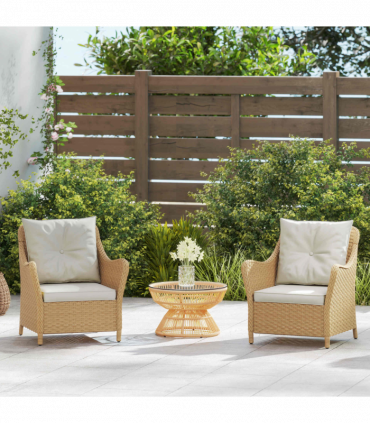 Outsunny 2 Pieces Rattan Garden Chairs, Cushioned Rattan Chairs, Beige