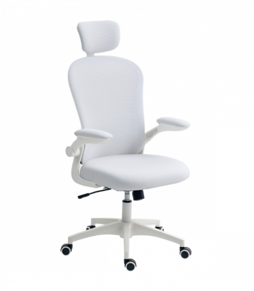 Vinsetto Mesh Chair with Headrest, 4D Lumbar Support, Flip-up Arm, White