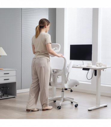 Vinsetto Mesh Chair with Headrest, 4D Lumbar Support, Flip-up Arm, White