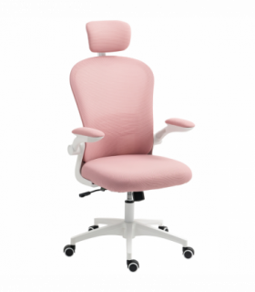 Vinsetto Mesh Chair with Headrest, 4D Lumbar Support, Flip-up Arm, Pink
