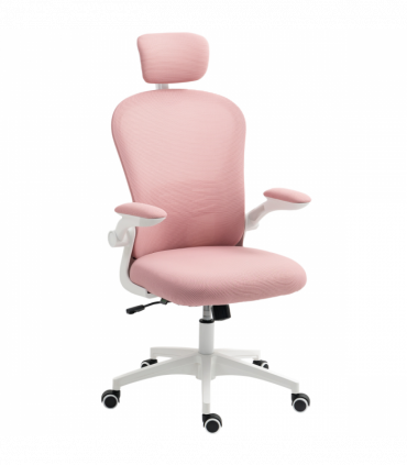 Vinsetto Mesh Chair with Headrest, 4D Lumbar Support, Flip-up Arm, Pink