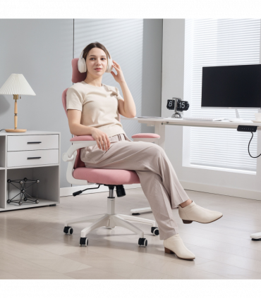 Vinsetto Mesh Chair with Headrest, 4D Lumbar Support, Flip-up Arm, Pink