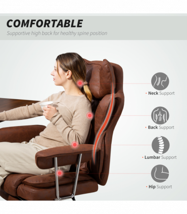 HOMCOM Office Chair, High Back Leathaire Desk Chair for Home, Brown