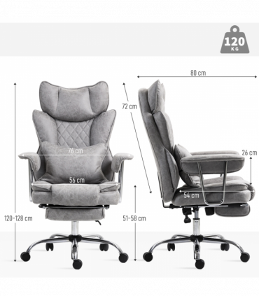 HOMCOM Office Chair, High Back Leathaire Desk Chair for Home, Grey