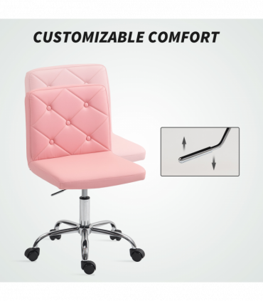 HOMCOM Modern Vanity Computer Desk Chair with Rolling Wheels, Pink
