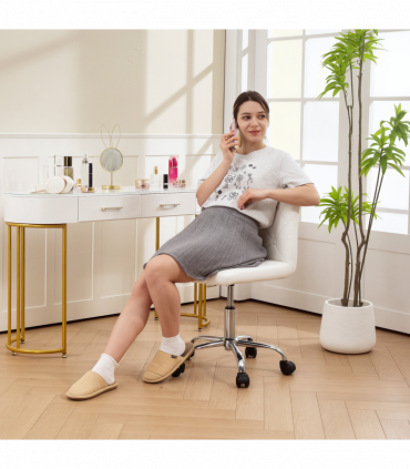 HOMCOM Modern Vanity Computer Desk Chair with Rolling Wheels, White