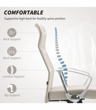 HOMCOM High Back Office Chair, Computer Desk Chair for Home, Cream White