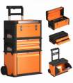HOMCOM 3-Tier Tool Box with Wheels, Stackable Steel Toolbox, Orange