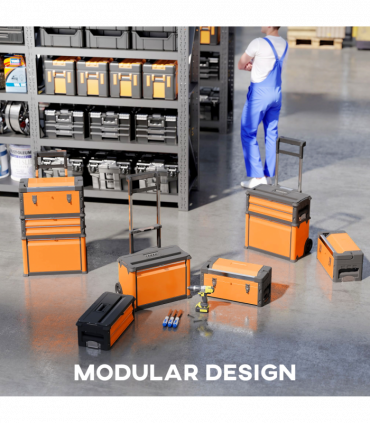 HOMCOM 3-Tier Tool Box with Wheels, Stackable Steel Toolbox, Orange