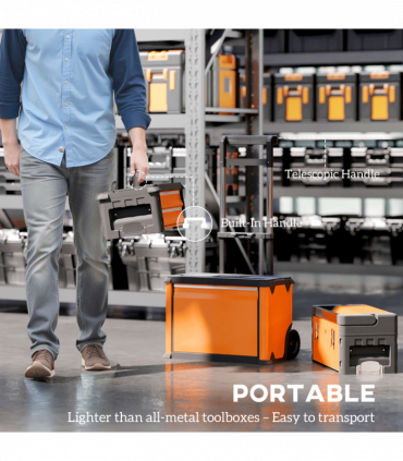 HOMCOM 3-Tier Tool Box with Wheels, Stackable Steel Toolbox, Orange