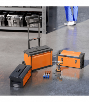 HOMCOM 3-Tier Tool Box with Wheels, Stackable Steel Toolbox, Orange