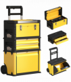 HOMCOM 3-Tier Tool Box with Wheels, Stackable Steel Toolbox, Yellow