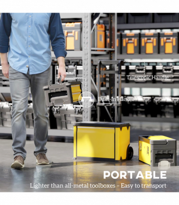 HOMCOM 3-Tier Tool Box with Wheels, Stackable Steel Toolbox, Yellow