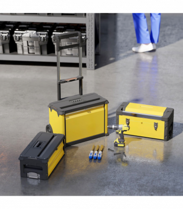 HOMCOM 3-Tier Tool Box with Wheels, Stackable Steel Toolbox, Yellow