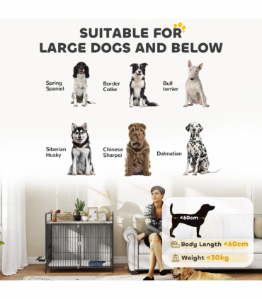 PawHut Dog Crate Furniture with Rotating Bowl Holder for Large Dogs, Grey