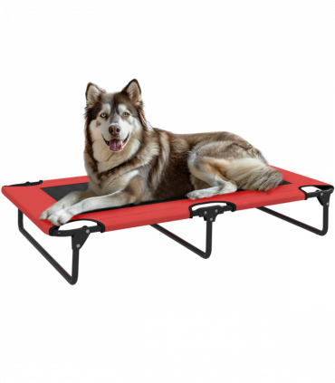 PawHut Raised Dog Bed with Breathable Mesh for Large Dogs, Red