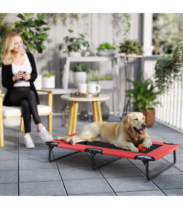 PawHut Raised Dog Bed with Breathable Mesh for Large Dogs, Red