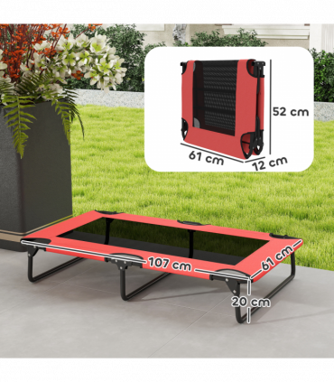 PawHut Raised Dog Bed with Breathable Mesh for Large Dogs, Red