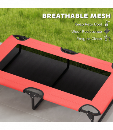 PawHut Raised Dog Bed with Breathable Mesh for Large Dogs, Red