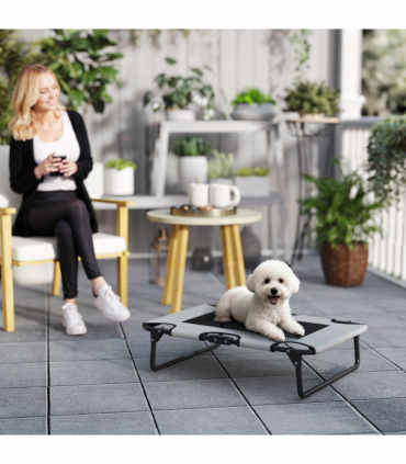 PawHut Raised Dog Bed with Breathable Mesh for S & M Dogs, Light Grey