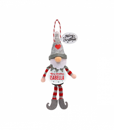 Pre-personalised Snowglobe Santa Elf Christmas Tree Decoration - Isabella