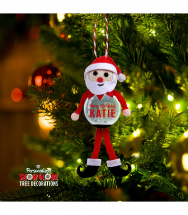 Pre-personalised Snowglobe Santa Elf Christmas Tree Decoration - Katie