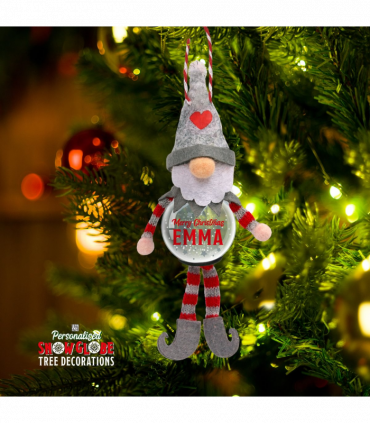 Pre-personalised Snowglobe Santa Elf Christmas Tree Decoration - Emma