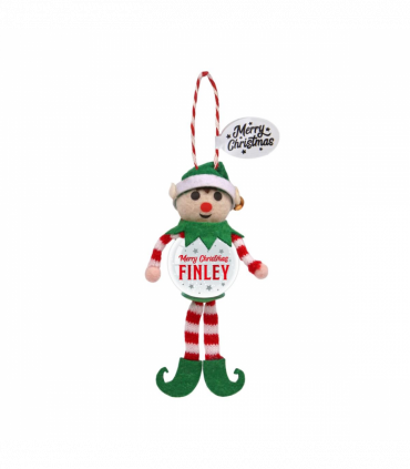 Pre-personalised Snowglobe Santa Elf Christmas Tree Decoration - Finley