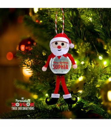 Pre-personalised Snowglobe Santa Elf Christmas Tree Decoration - Sophia