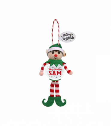 Pre-personalised Snowglobe Santa Elf Christmas Tree Decoration - Sam