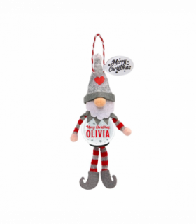 Pre-personalised Snowglobe Santa Elf Christmas Tree Decoration - Olivia