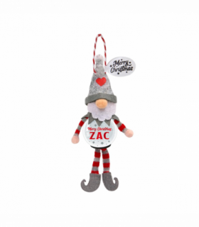 Pre-personalised Snowglobe Santa Elf Christmas Tree Decoration - Zac