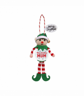 Pre-personalised Snowglobe Santa Elf Christmas Tree Decoration - Mum
