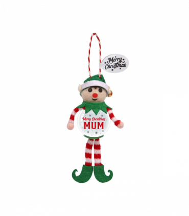 Pre-personalised Snowglobe Santa Elf Christmas Tree Decoration - Mum